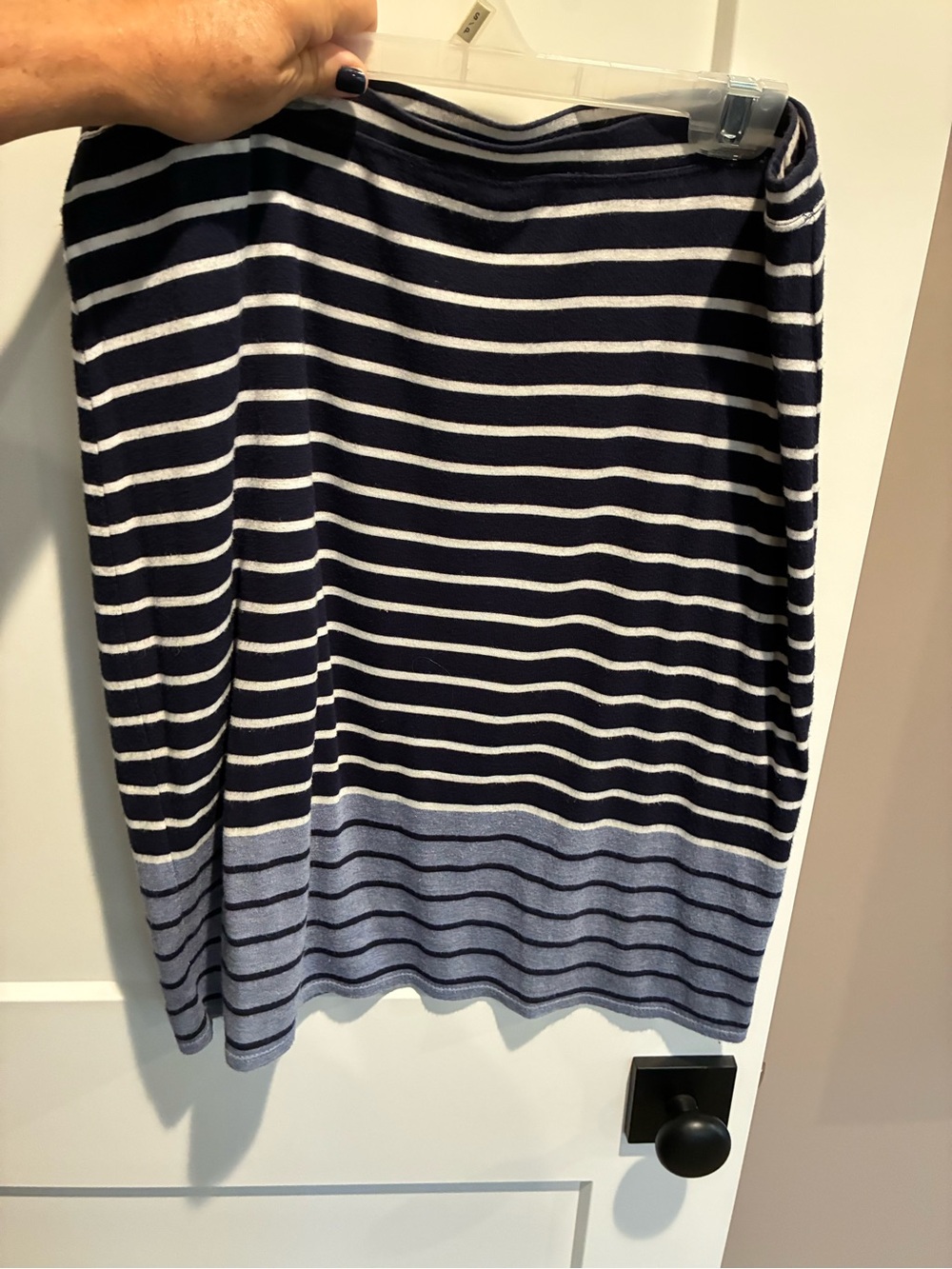 Max Studio Navy and White Striped Pencil Skirt with Light Blue Hem